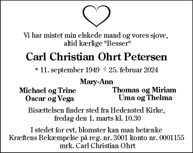 Dødsannonce for Carl Christian Ohrt Petersen