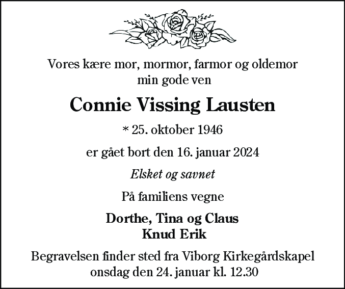 Dødsannonce for Connie Vissing Lausten