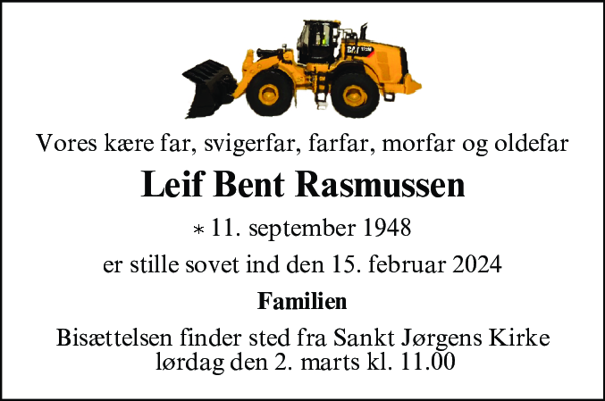 Dødsannonce for Leif Bent Rasmussen