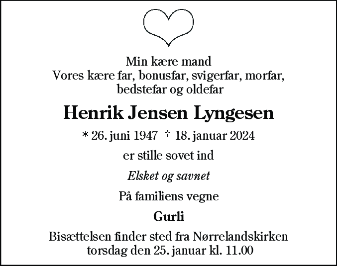 Dødsannonce for Henrik Jensen Lyngesen
