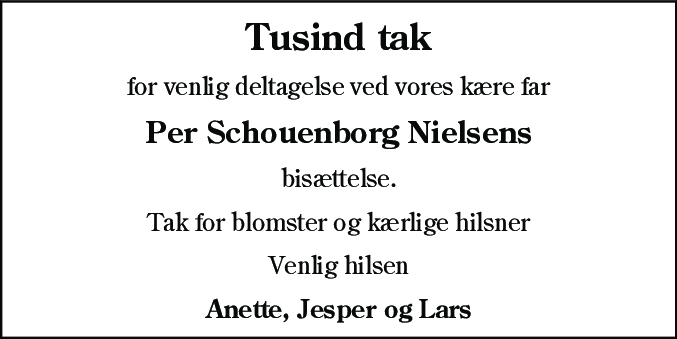 Dødsannonce for Per Schouenborg Nielsen