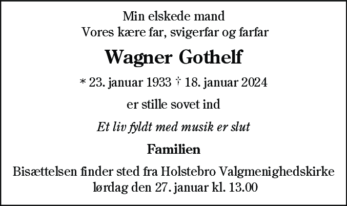 Dødsannonce for Wagner Gothelf