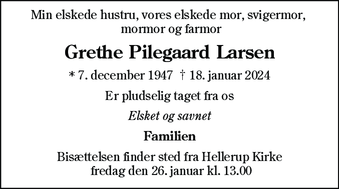 Dødsannonce for Grethe Larsen