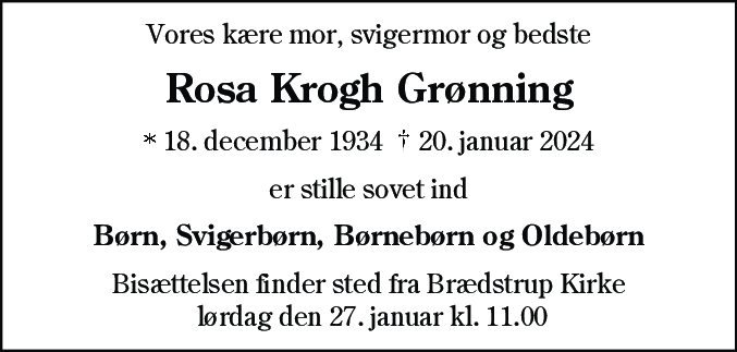 Dødsannonce for Rosa Krogh Grønning