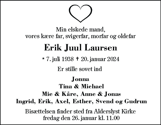 Dødsannonce for Erik Juul Laursen