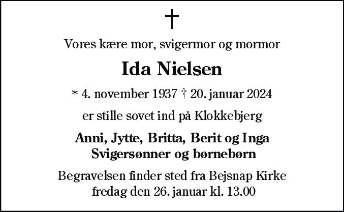 Dødsannonce for Ida Ragnhild Nielsen
