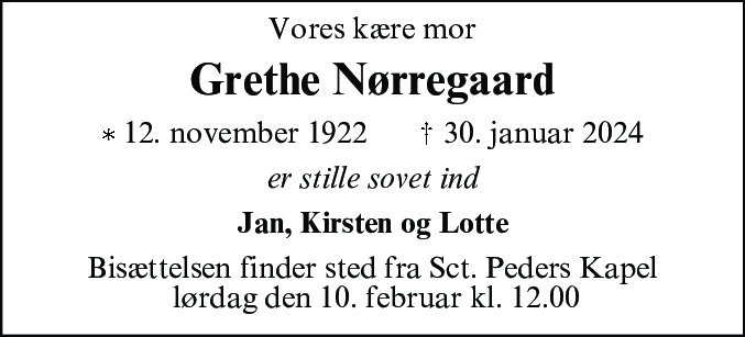 Dødsannonce for Grethe Else Nørregaard