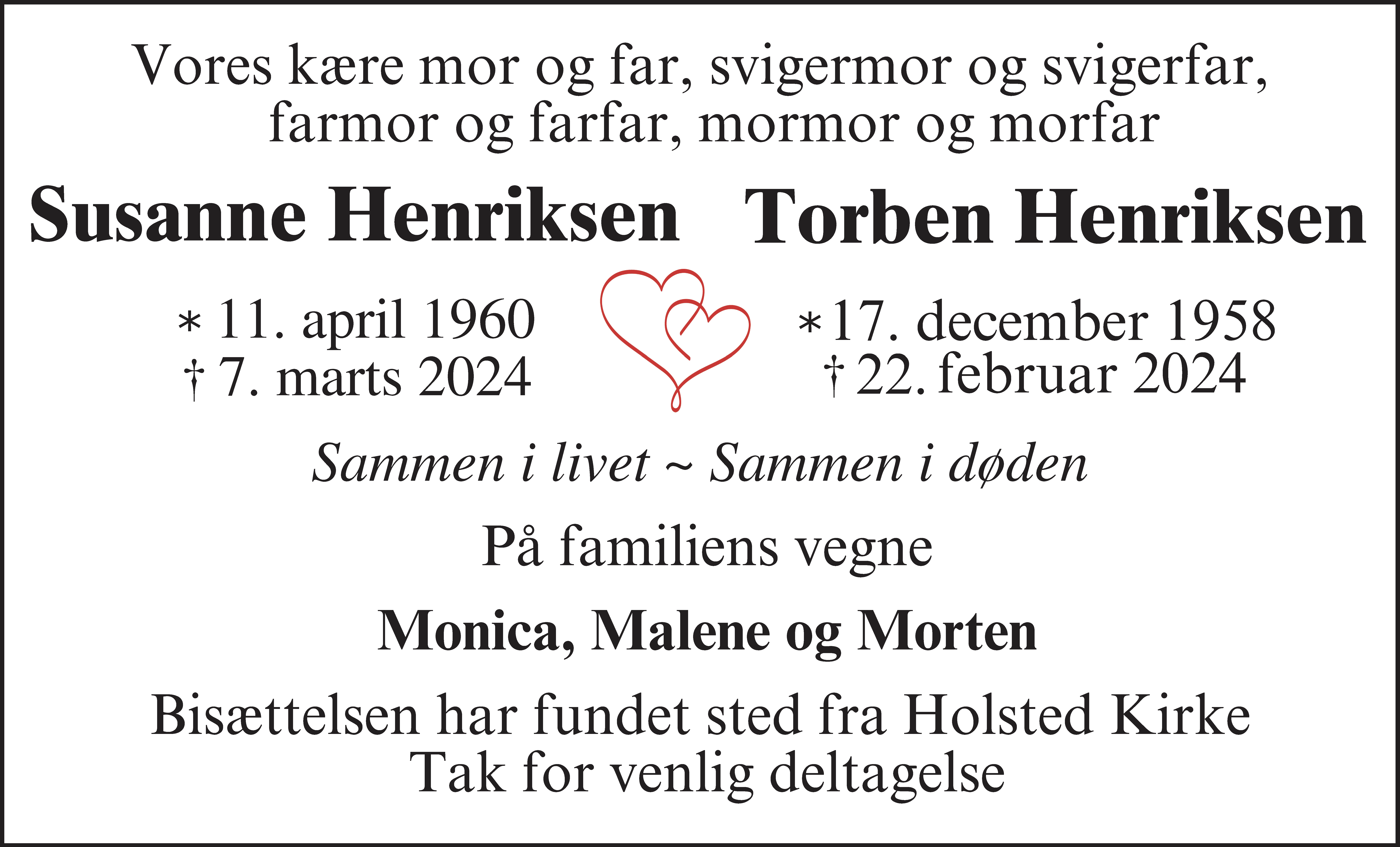 Dødsannonce for Torben Henriksen