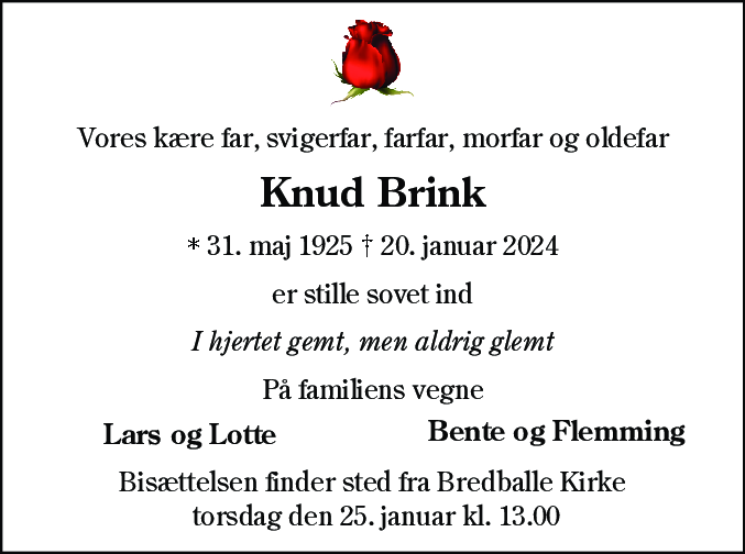 Dødsannonce for Knud Brink