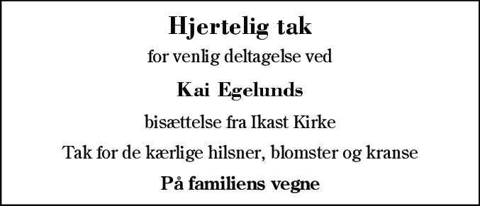 Dødsannonce for Kai Egelund