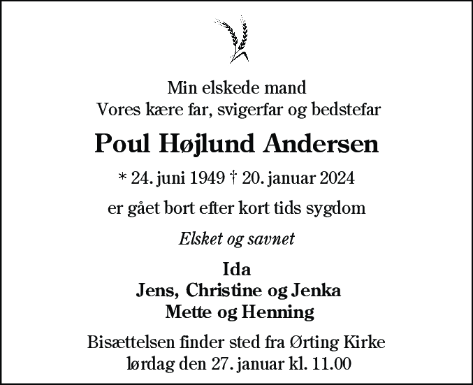 Dødsannonce for Poul Højlund Andersen