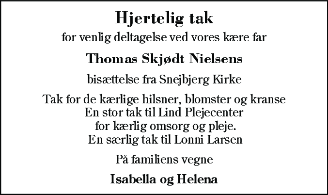Dødsannonce for Thomas Skjødt Nielsen