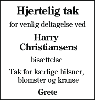 Dødsannonce for Harry Christiansen