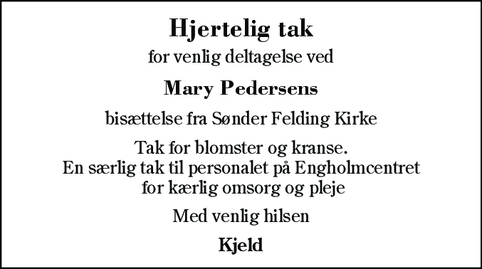 Dødsannonce for Mary Pedersen