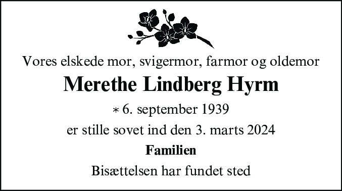 Dødsannonce for Merete Lindberg Hyrm