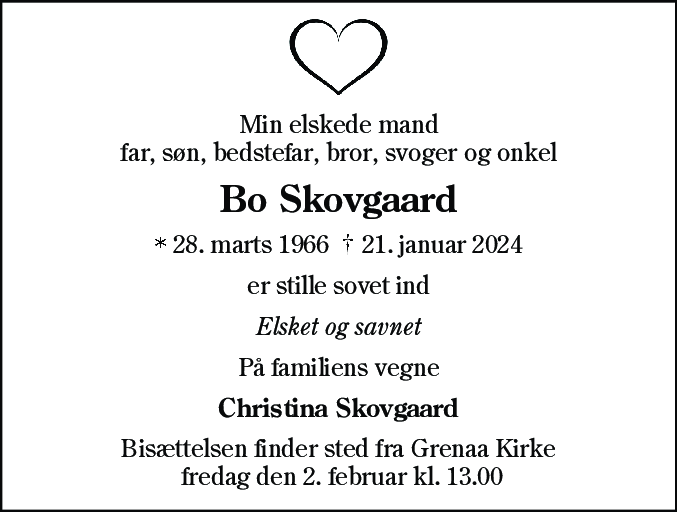 Dødsannonce for Bo Skovgaard