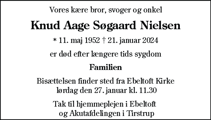 Dødsannonce for Knud Aage Søgaard Nielsen