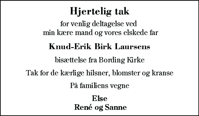 Dødsannonce for Knud-Erik Birk Laursen