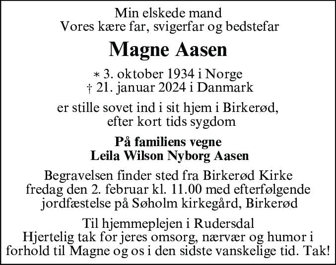 Dødsannonce for Magne Aasen
