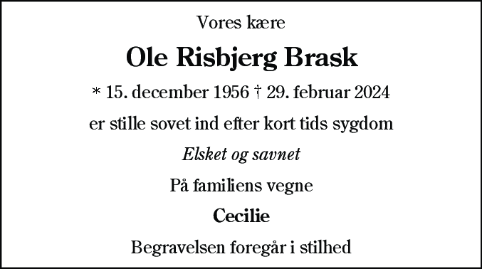 Dødsannonce for Ole Risbjerg Brask