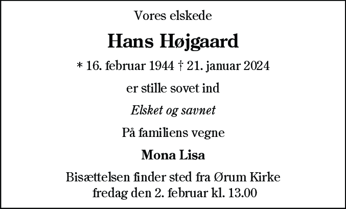 Dødsannonce for Hans Højgaard