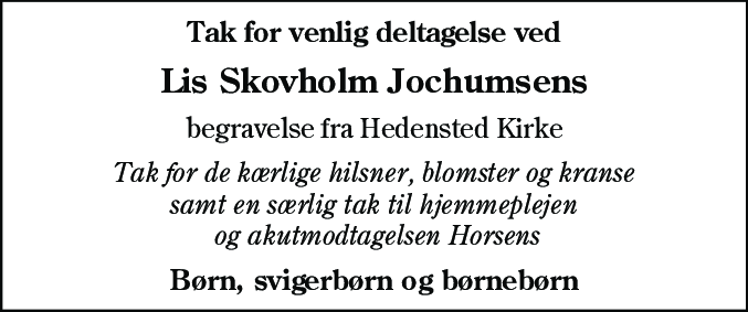 Dødsannonce for Lis Skovholm Jochumsen