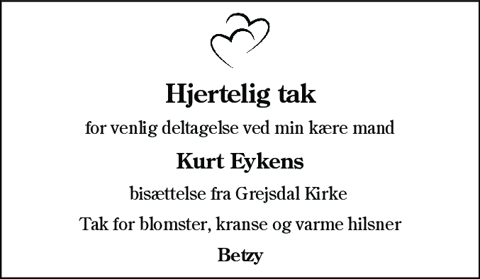 Dødsannonce for Kurt Eykens