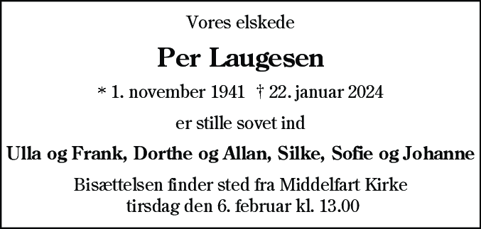 Dødsannonce for Per Allan Lund Laugesen