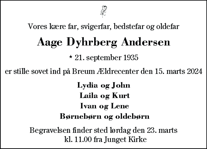 Dødsannonce for Aage Dyhrberg Andersen