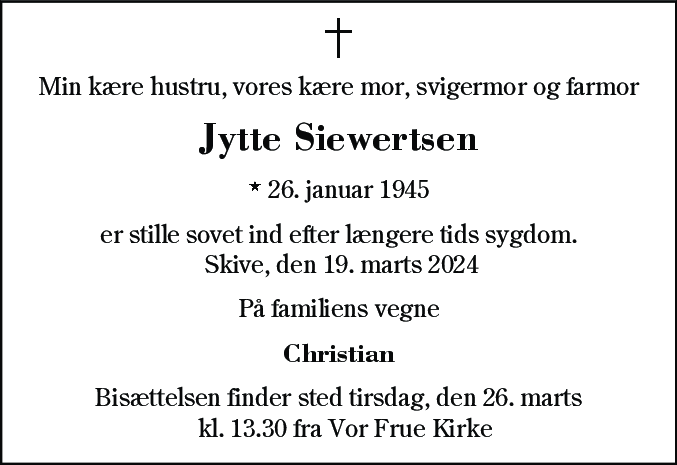 Dødsannonce for Jytte Siewertsen
