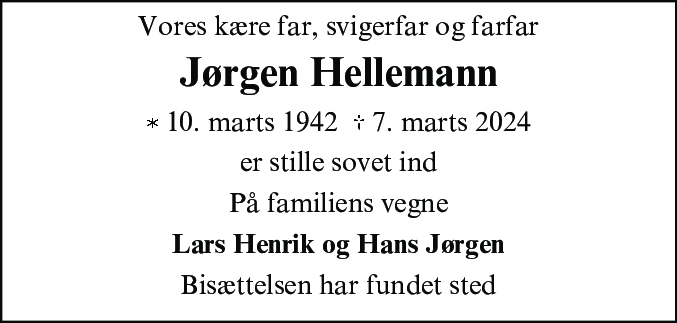 Dødsannonce for Jørgen Hellemann