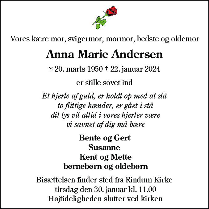 Dødsannonce for Anna Marie Andersen