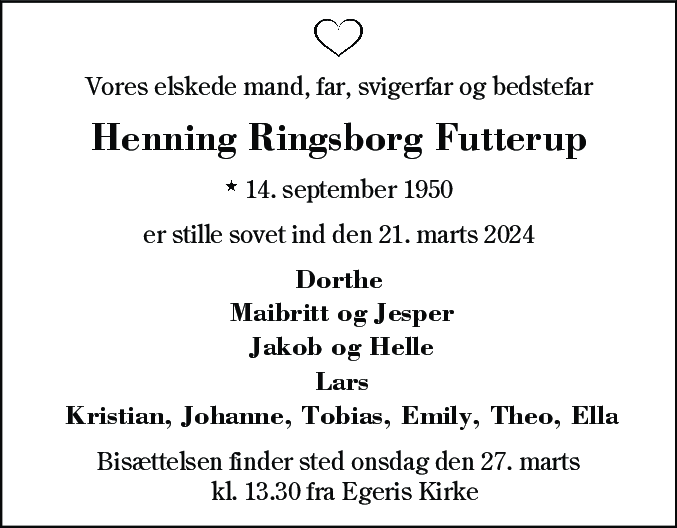 Dødsannonce for Henning Ringsborg Futterup