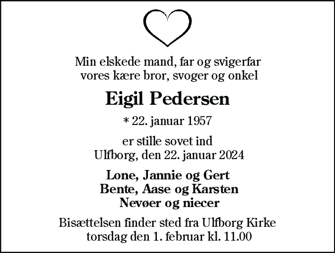 Dødsannonce for Eigil Pedersen