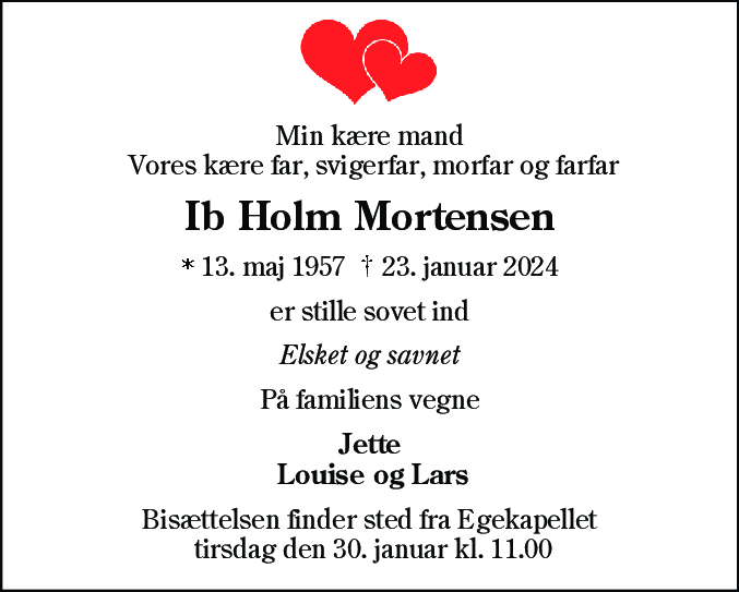 Dødsannonce for Ib Holm Mortensen