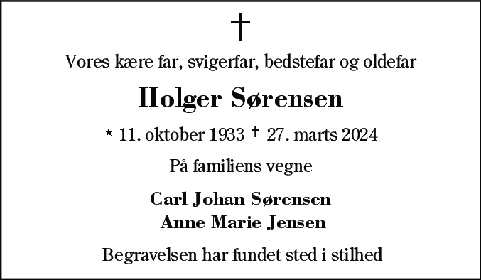 Dødsannonce for Holger Sørensen