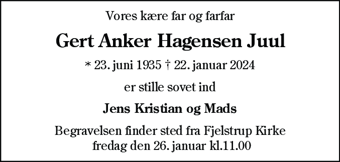 Dødsannonce for Gert Anker Hagensen Juul