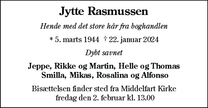 Dødsannonce for Jytte Rasmussen
