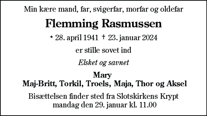 Dødsannonce for Flemming Rasmussen