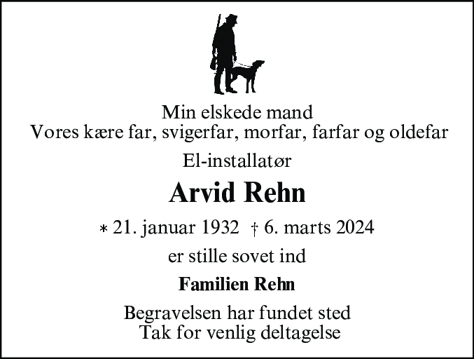 Dødsannonce for Arvid Henning Larsen Rehn