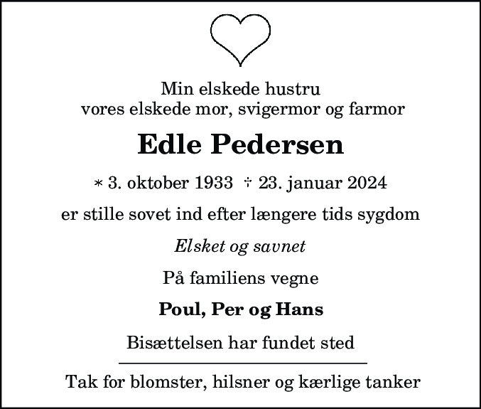 Dødsannonce for Edle Pedersen
