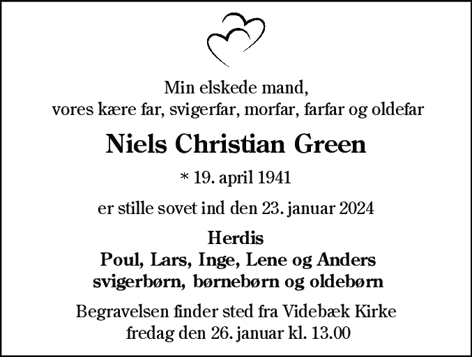 Dødsannonce for Niels Christian Green
