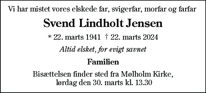 Dødsannonce for Svend Lindholt Jensen