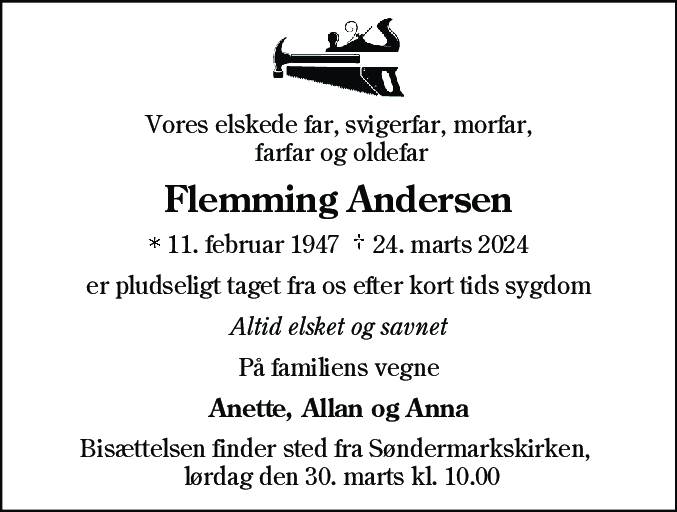 Dødsannonce for Flemming Andersen