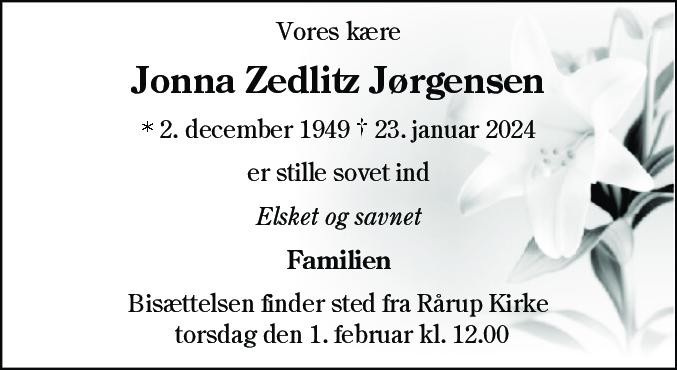 Dødsannonce for Jonna Zedlitz Jørgensen