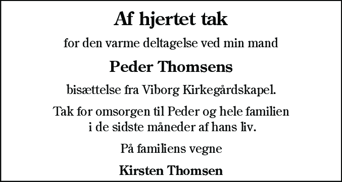 Dødsannonce for Peder Thomsen
