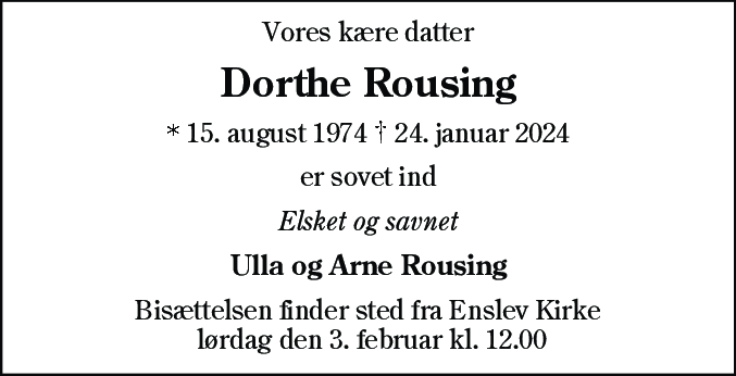 Dødsannonce for Dorthe Rousing