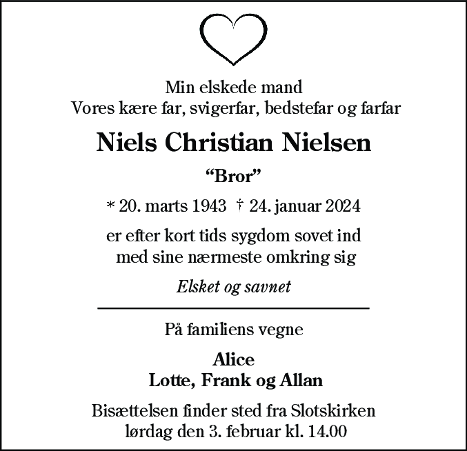Dødsannonce for Niels Christian Nielsen