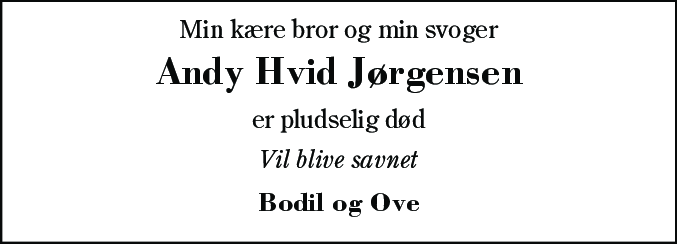 Dødsannonce for Paul Andy Hvid Jørgensen