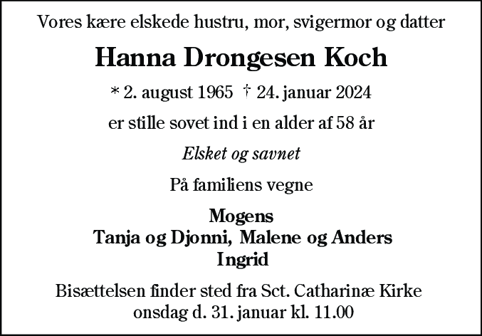 Dødsannonce for Hanna Koch